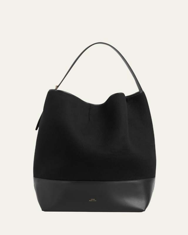 Belted Wool & Leather Tote Bag